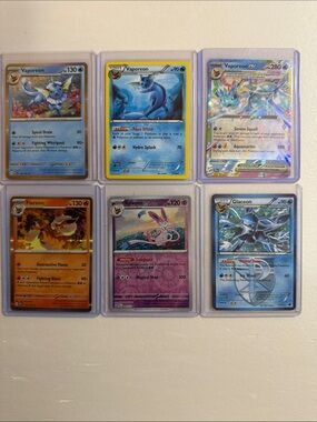 Pokemon Holo Vaporeon & Evolutions Card Lot - Blue, Purple, Orange